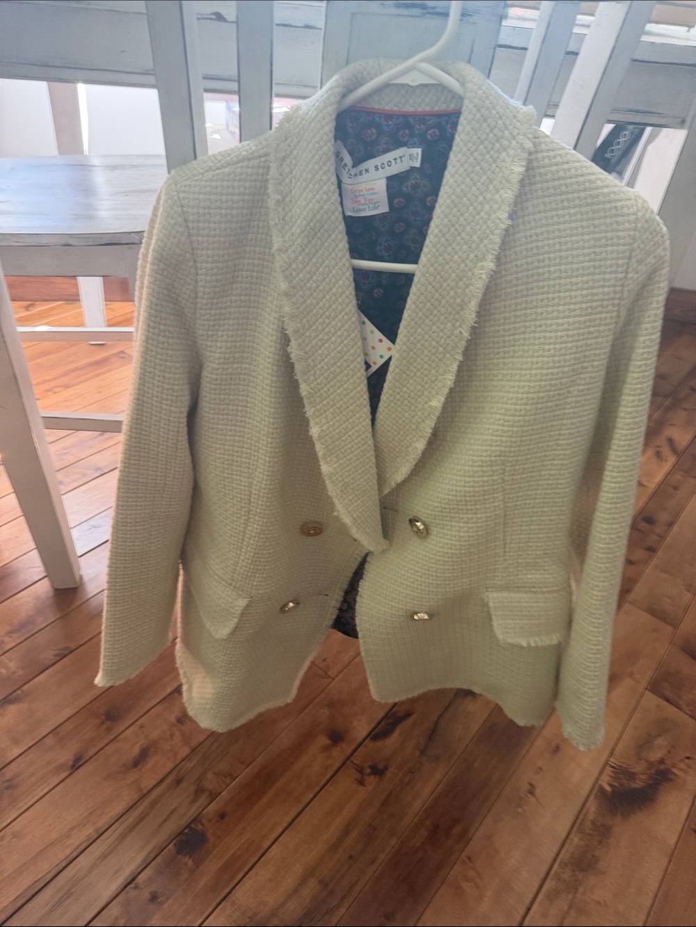 Gretchen Scott Designs Cream Textured Double-Breasted Blazer with Gold Buttons